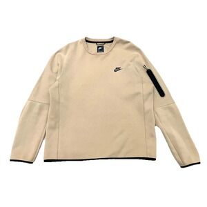 Nike Tech Fleece Crew Neck Pullover Sweatshirt Large Beige‎ Zipper CU4505-224